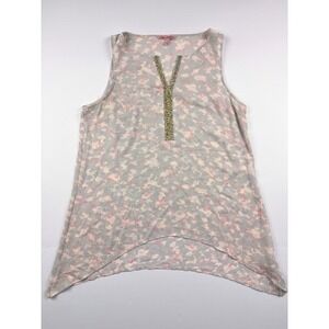 Juicy Couture Womens Grey Pink Abstract Print Rhinestone V-Neck Blouse Large